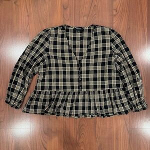Madewell Plaid Peplum Long Sleeve Top size Large